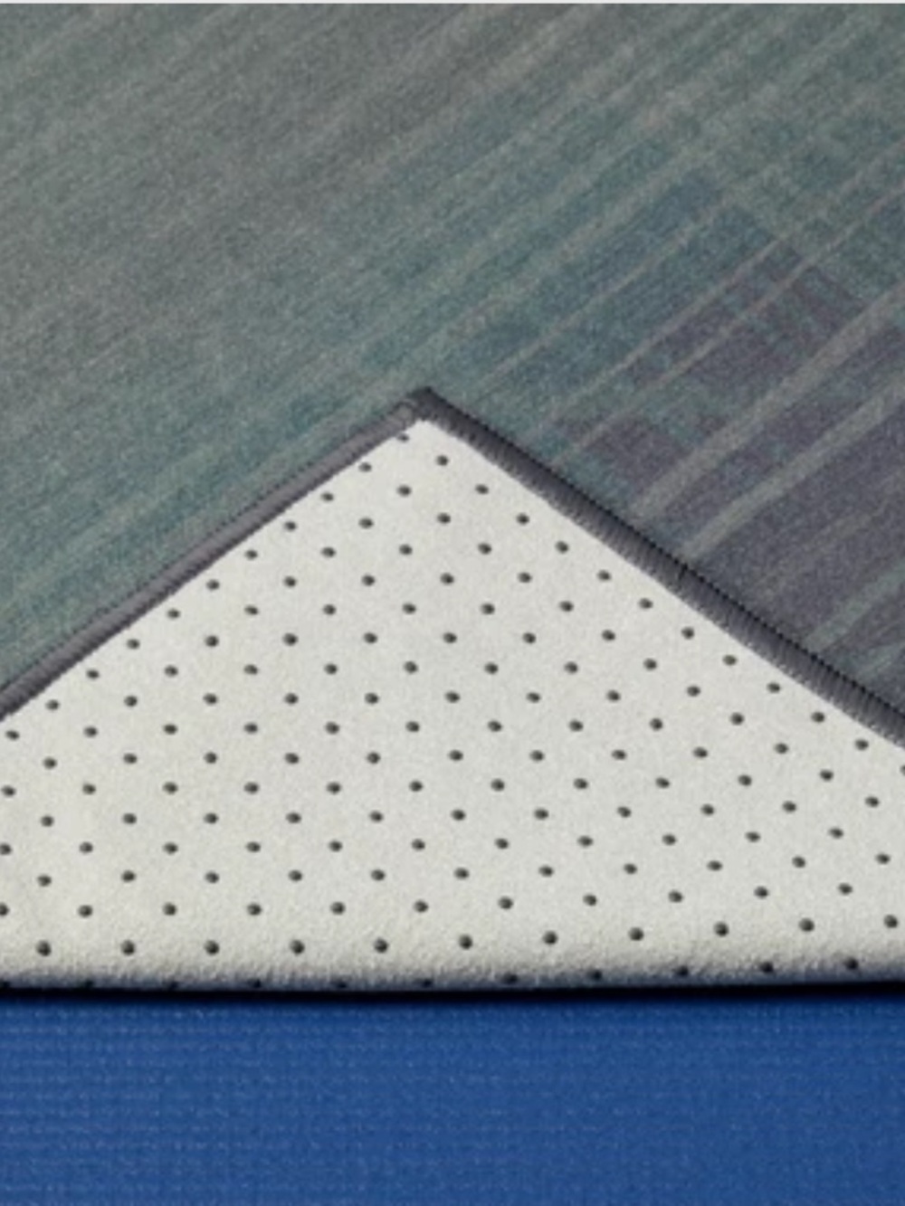 manduka Yogitoes Skidless Yoga Towel - Heather Gray with Light Blue Accent - Picture 2 of 7